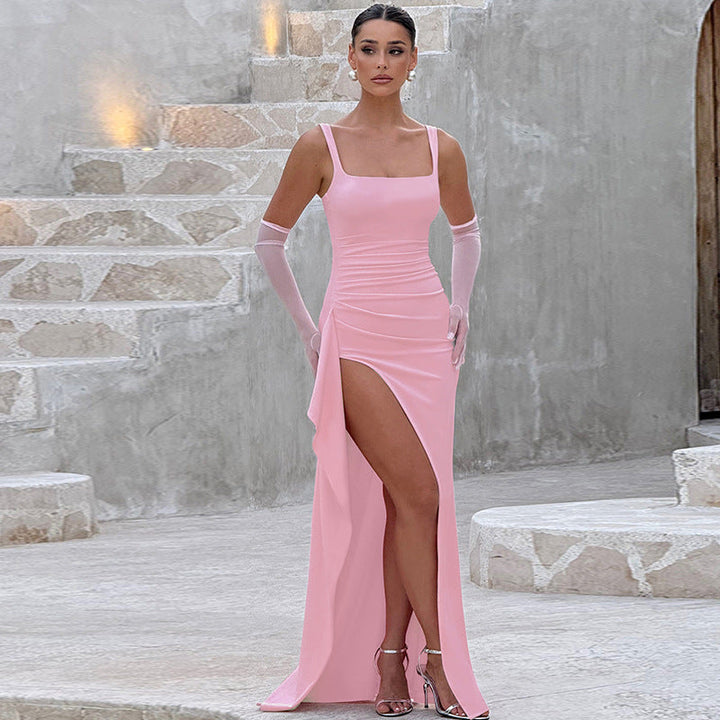 Marilyn | Elegant Square Neck Maxi Dress With High Slit