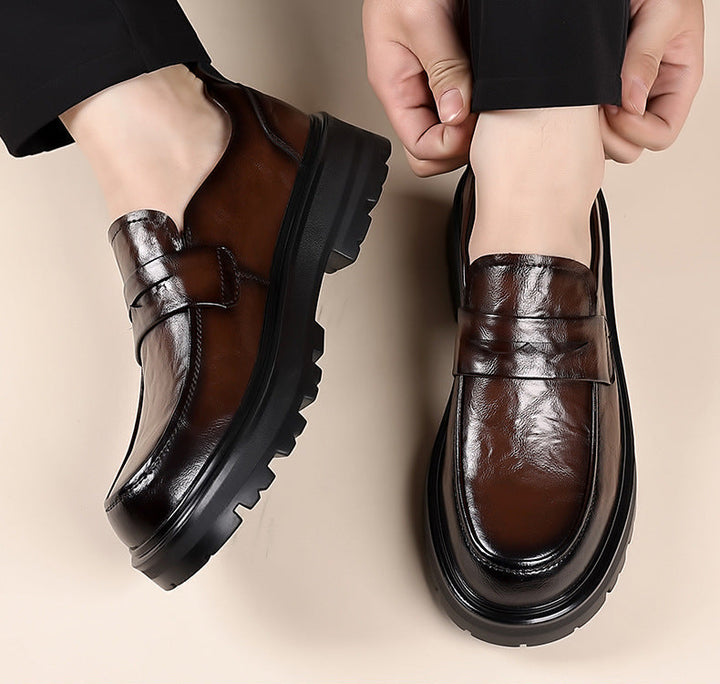 Men's Loafers – Leather Slip-On – Penny Strap – Moc Toe – Comfort Sole
