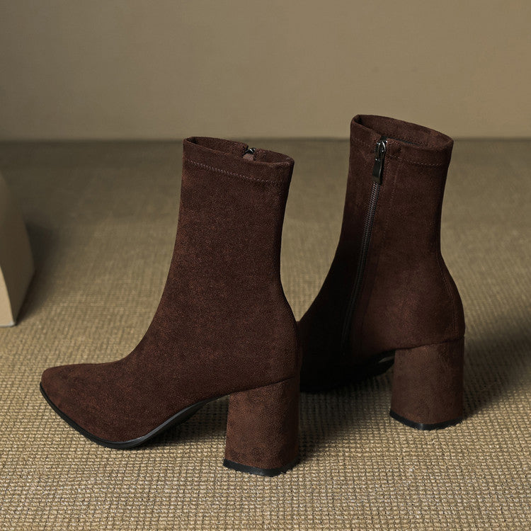 Alora | Stylish Brown Suede Block Heel Ankle Boots