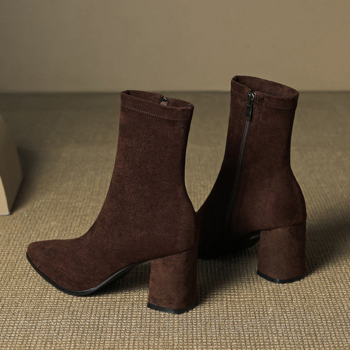 Alora | Stylish Brown Suede Block Heel Ankle Boots
