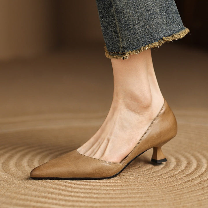 Cordelia | Elegant Pointed Toe Kitten Heels In Genuine Leather