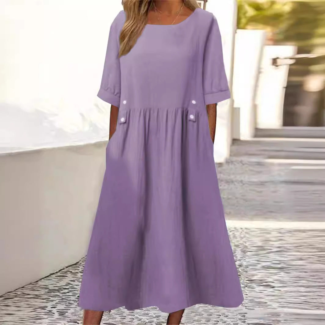 Amelina | Chic Cotton Linen Maxi Dress With Button Details
