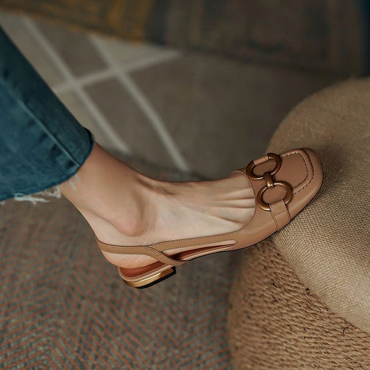 Margot | Elegant Navy Slingback Flats With Gold Buckle Detail