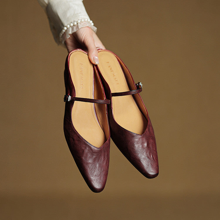 Helena | Chic Pointed Toe Mary Jane Leather Mules
