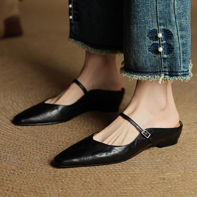 Helena | Chic Pointed Toe Mary Jane Leather Mules