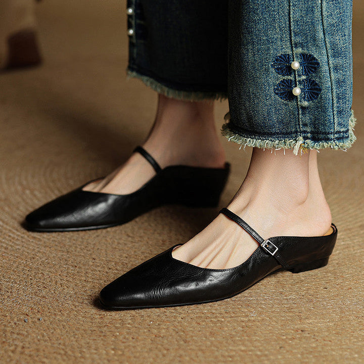Helena | Chic Pointed Toe Mary Jane Leather Mules