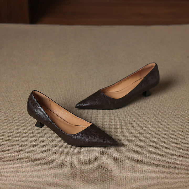 Elyse | Elegant Pointed Toe Burgundy Leather Kitten Heels