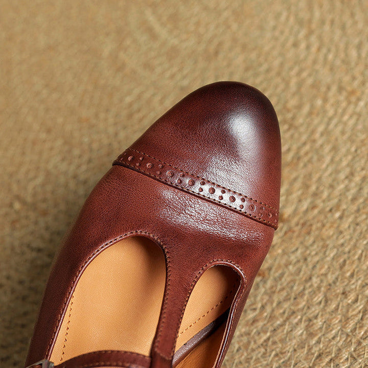 Eleanore | Elegant T-Strap Genuine Leather Mary Jane Flats