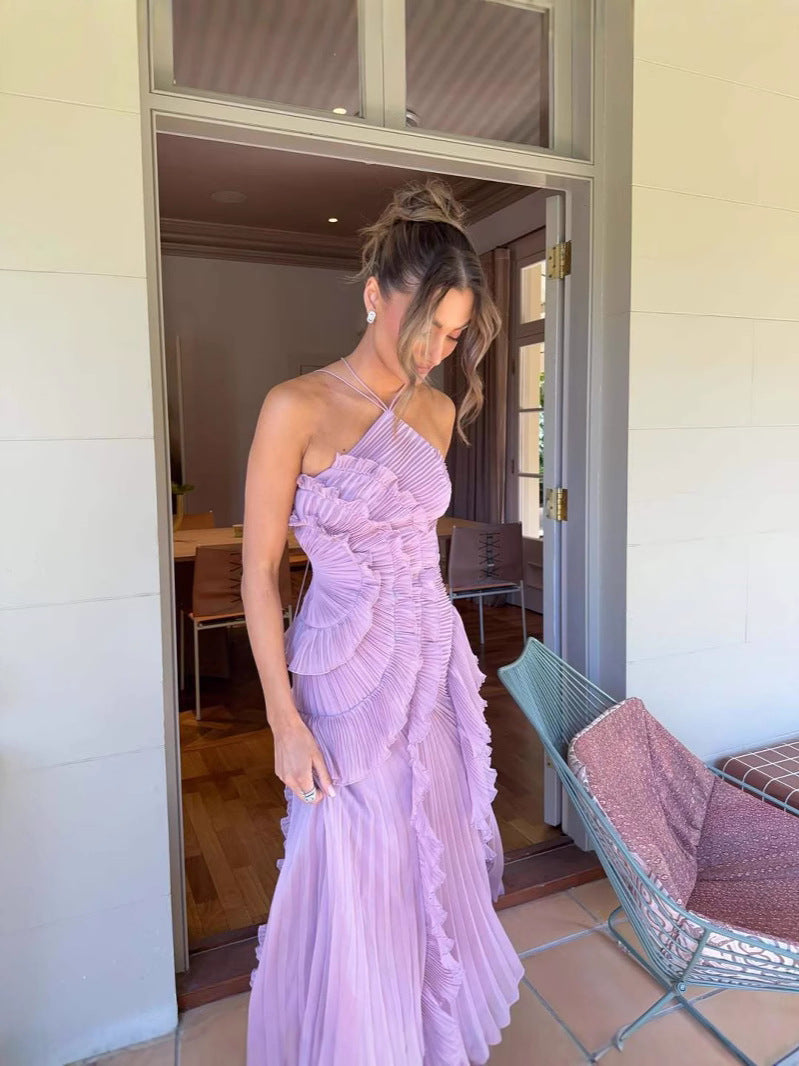 Freya | Elegant Halter Ruffle Midi Dress