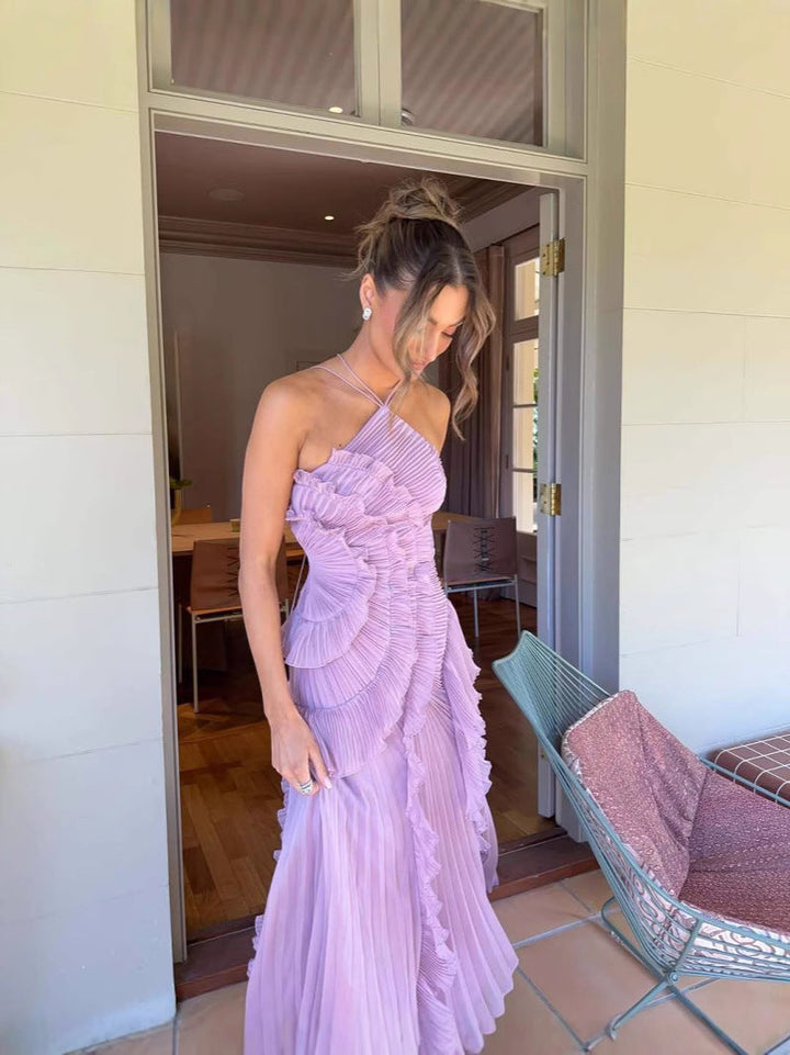 Freya | Elegant Halter Ruffle Midi Dress