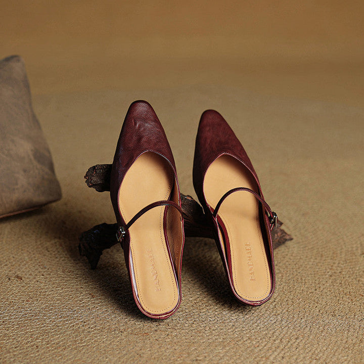 Helena | Chic Pointed Toe Mary Jane Leather Mules