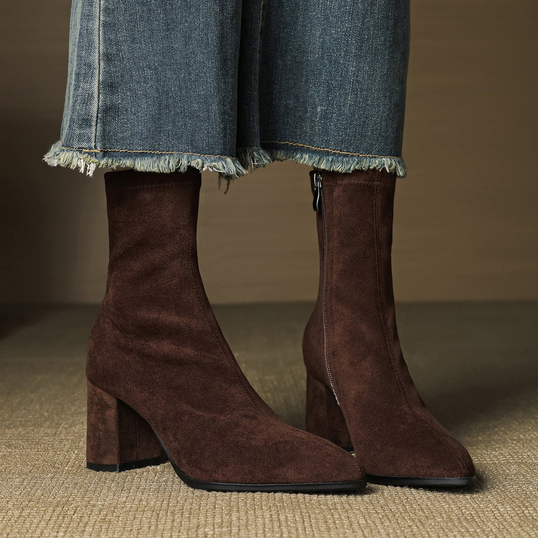 Rosanna | Chic Brown Suede Ankle Boots With Block Heel