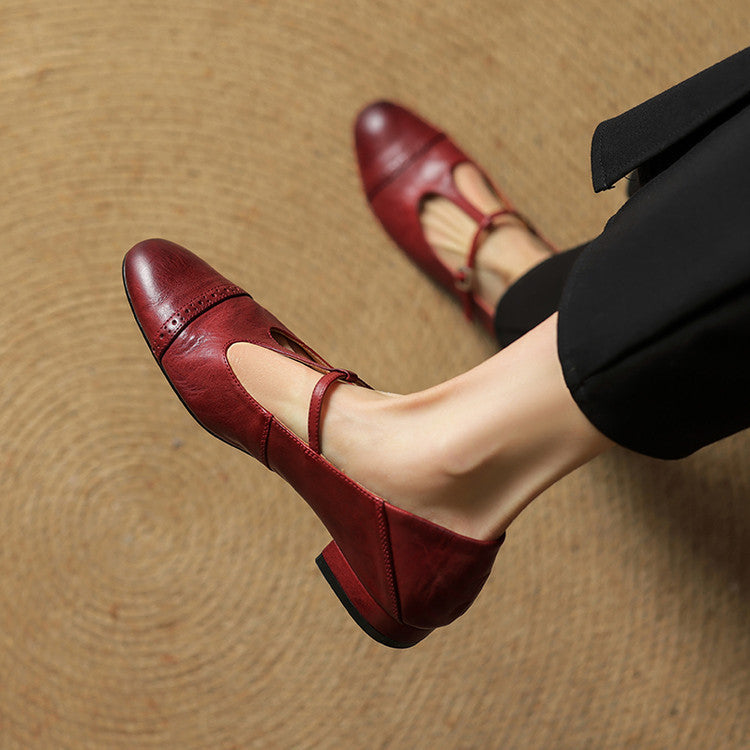 Eleanore | Elegant T-Strap Genuine Leather Mary Jane Flats