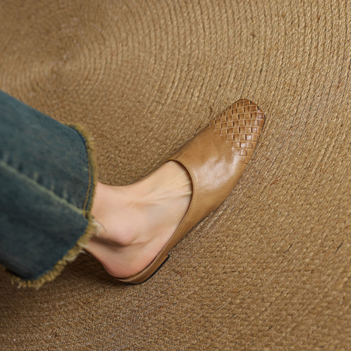 Aria | Chic Woven Leather Slip-On Mules