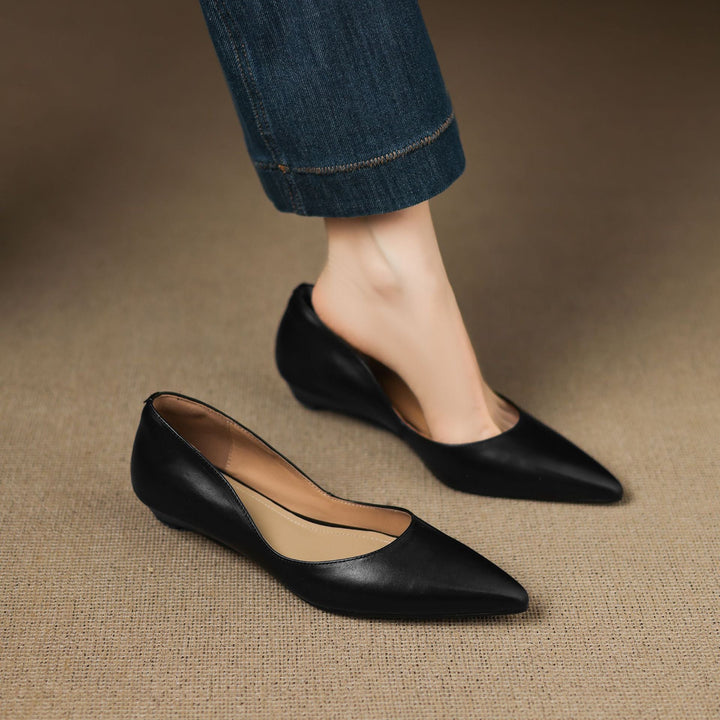 Irella | Elegant Pointed Toe Genuine Leather Flats