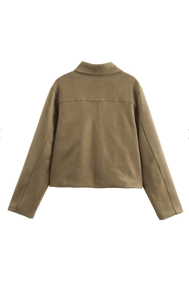 Annalise | Chic Cropped Suede Jacket With Collar & Pockets