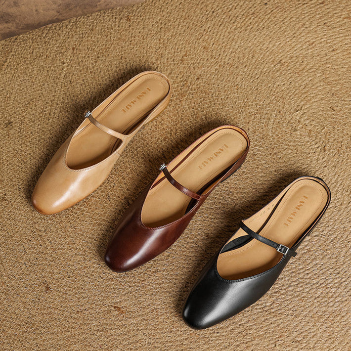 Merisa | Elegant Brown Leather Mary Jane Mules With Cushioned Insole