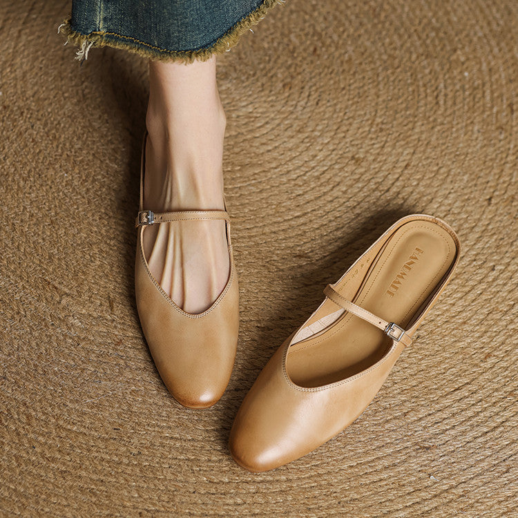 Merisa | Elegant Brown Leather Mary Jane Mules With Cushioned Insole