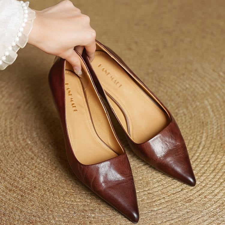 Dahlia | Chic Pointed Toe Genuine Leather Kitten Heels
