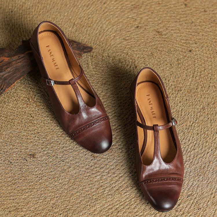 Eleanore | Elegant T-Strap Genuine Leather Mary Jane Flats