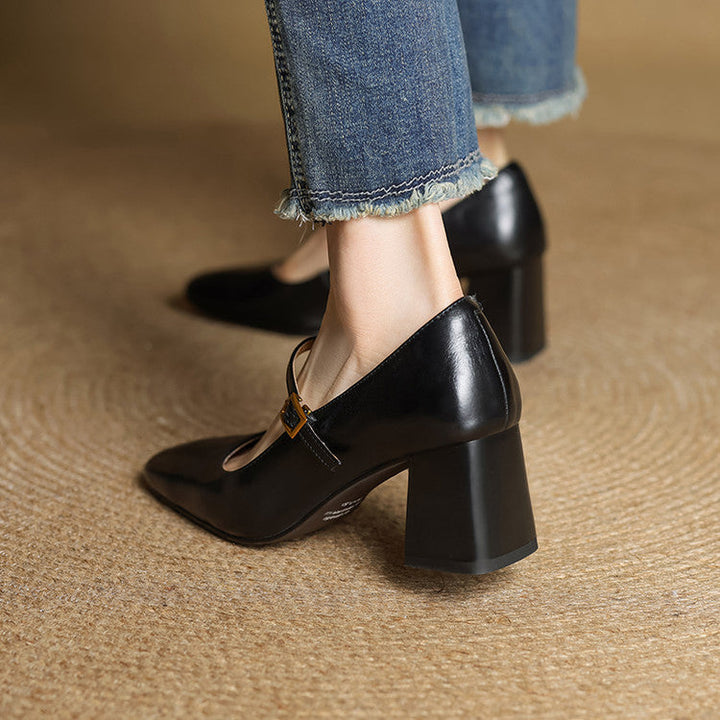 Lenara | Elegant Square Toe Mary Jane Block Heels