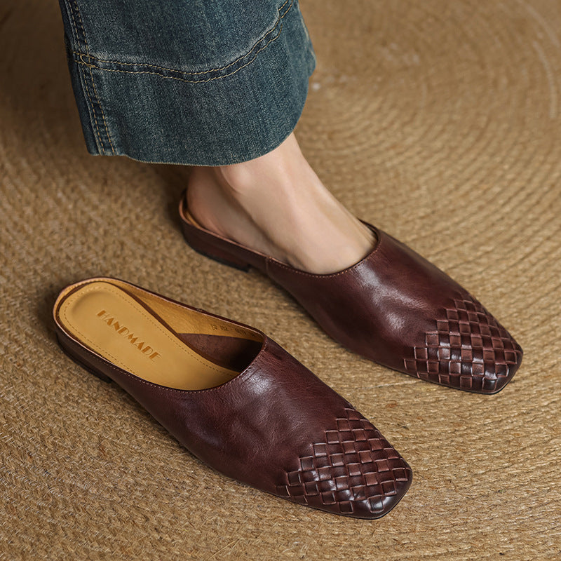 Aria | Chic Woven Leather Slip-On Mules