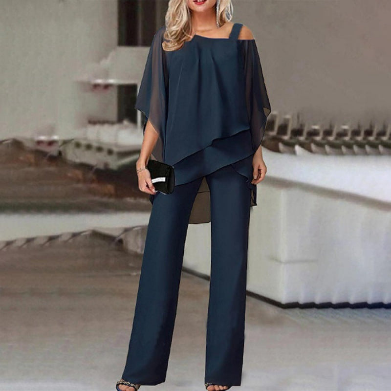 Celeste | Elegant Off-Shoulder Two Piece Set With Wide Leg Pants