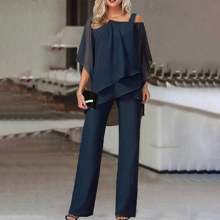 Celeste | Elegant Off-Shoulder Two Piece Set With Wide Leg Pants