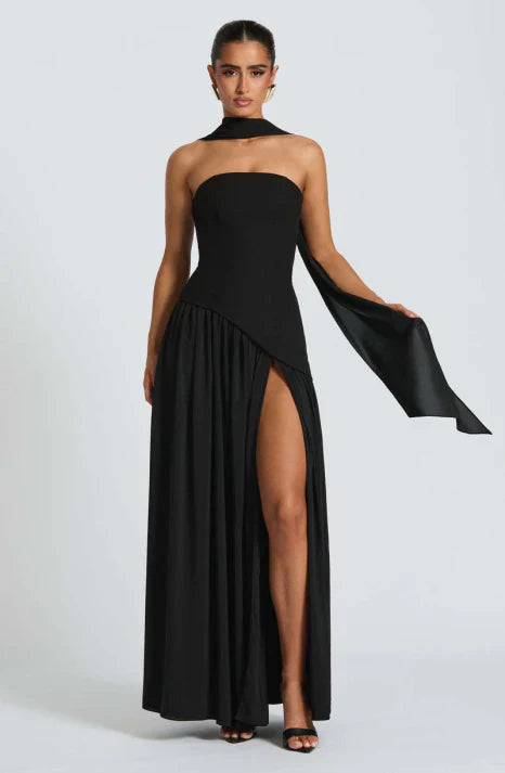 Piper | Elegant Burgundy Halter Maxi Dress With Draped Detail