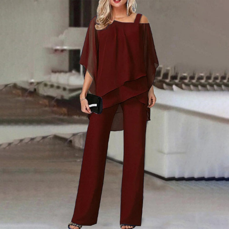 Fallon | Elegant Off-Shoulder Two Piece Set With Wide Leg Pants