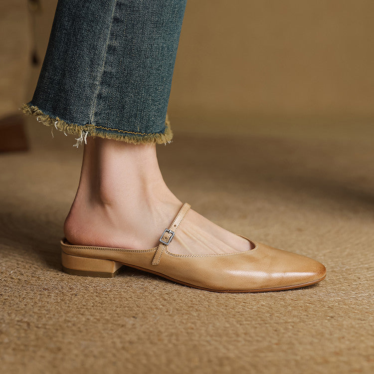 Margot | Elegant Brown Leather Mary Jane Mules With Cushioned Sole