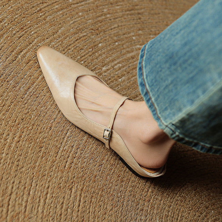 Helena | Chic Pointed Toe Mary Jane Leather Mules