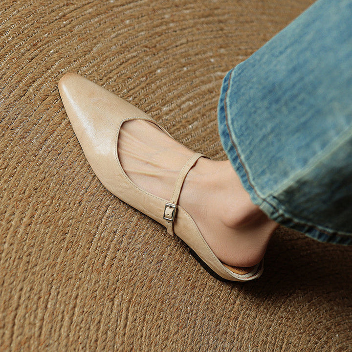 Elyse | Elegant Pointed Toe Mary Jane Leather Mules