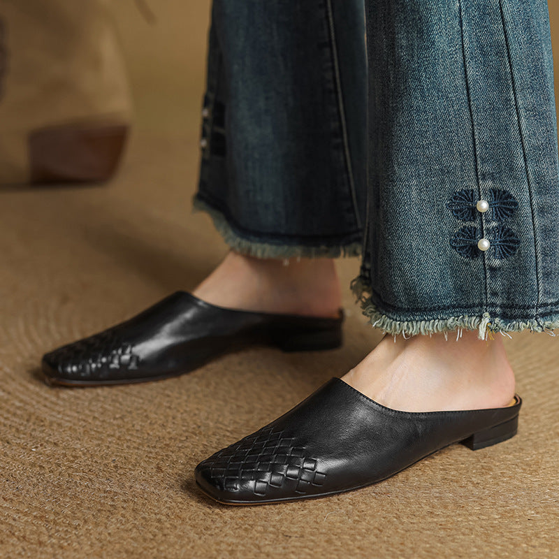 Penelope | Chic Woven Leather Mules With Slip-On Comfort