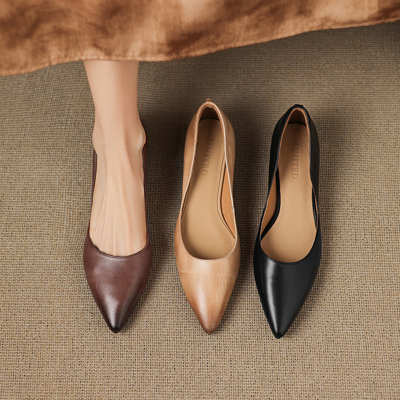Irella | Elegant Pointed Toe Genuine Leather Flats