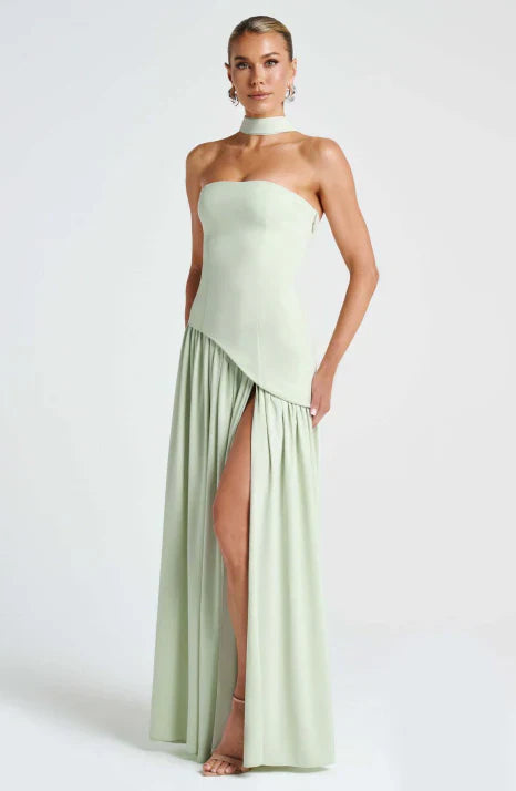 Piper | Elegant Burgundy Halter Maxi Dress With Draped Detail