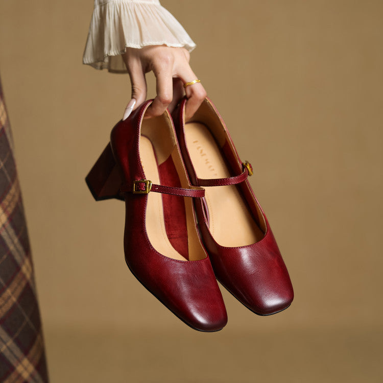 Lenara | Elegant Square Toe Mary Jane Block Heels
