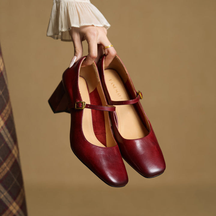 Lenara | Elegant Square Toe Mary Jane Block Heels