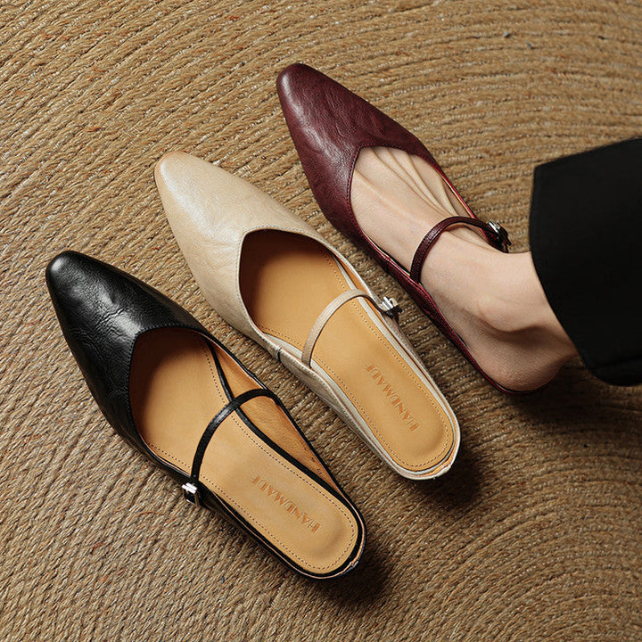 Helena | Chic Pointed Toe Mary Jane Leather Mules