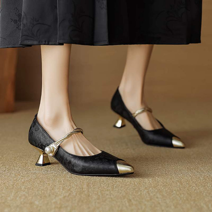 Savana | Elegant Pearl Accent Pointed Toe Kitten Heels