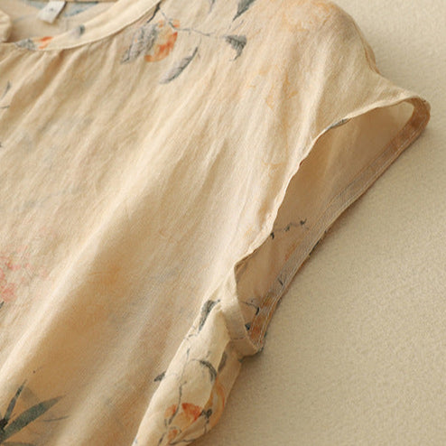 Elyse | Elegant Floral Sleeveless Blouse With Mandarin Collar