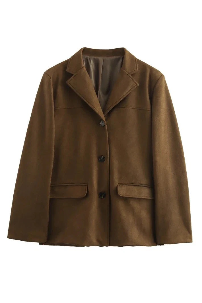 Madison | Chic Oversized Brown Suede Leather Blazer Women