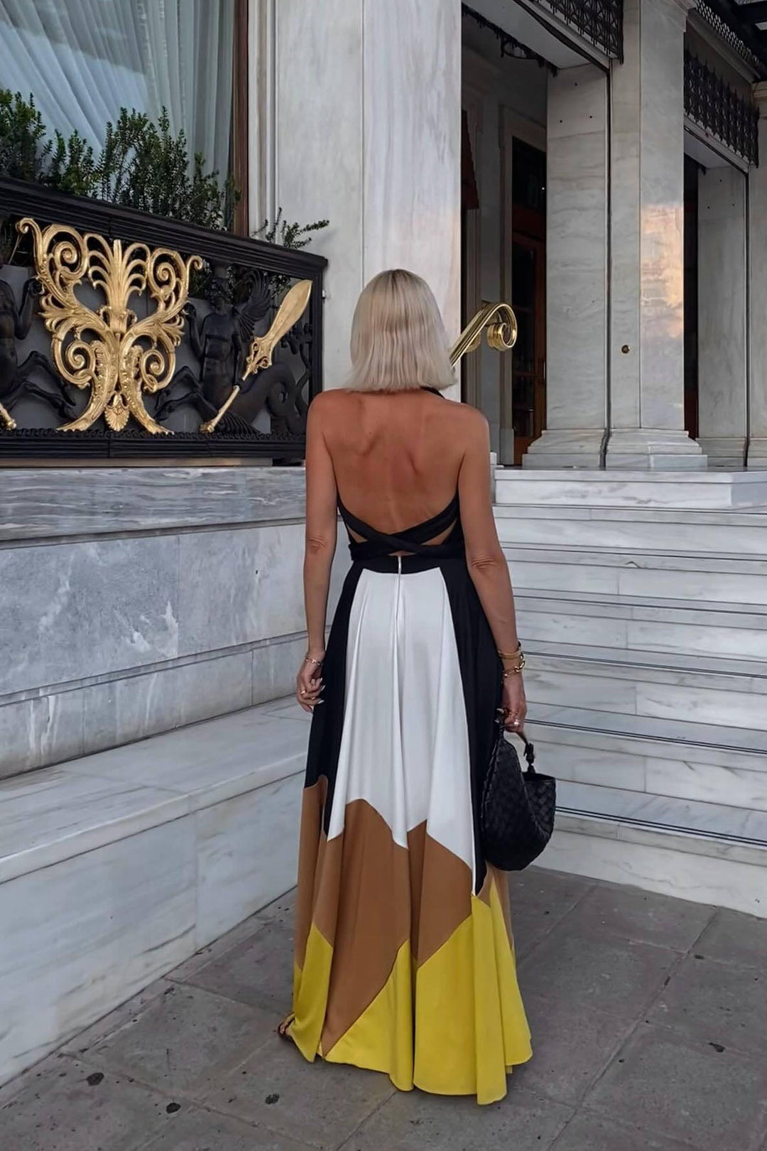 Cordelia | Elegant Color Block Halter Maxi Dress Women