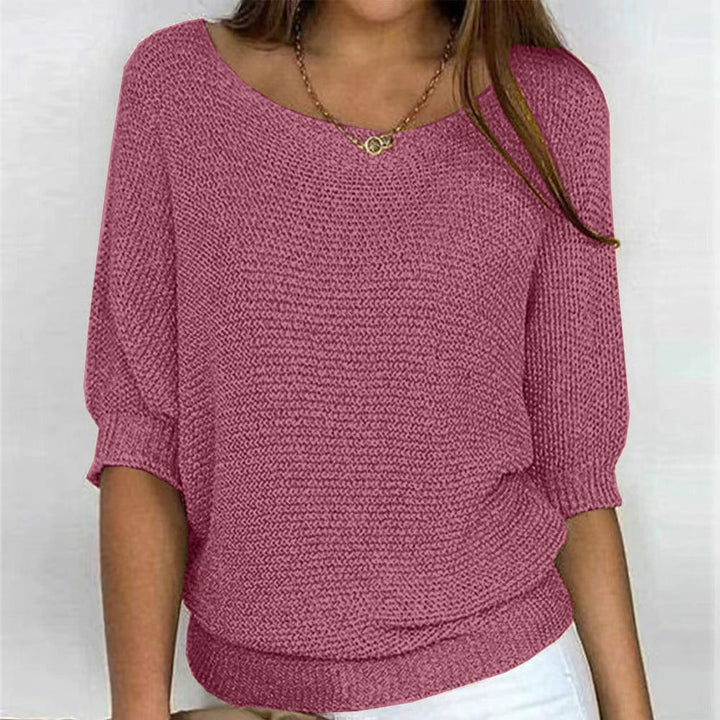 Eliana | Lightweight Gray Knit Sweater With Three Quarter Sleeves