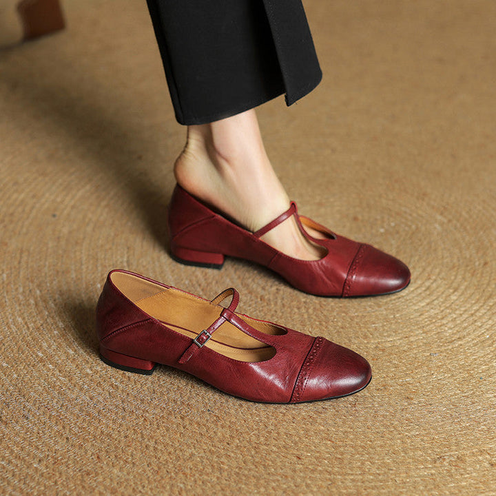 Eleanore | Elegant T-Strap Genuine Leather Mary Jane Flats