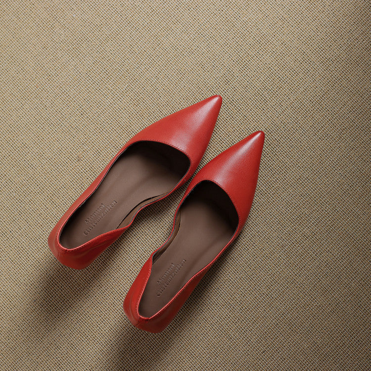 Vienna | Elegant Pointed Toe Red Leather Kitten Heel Pumps