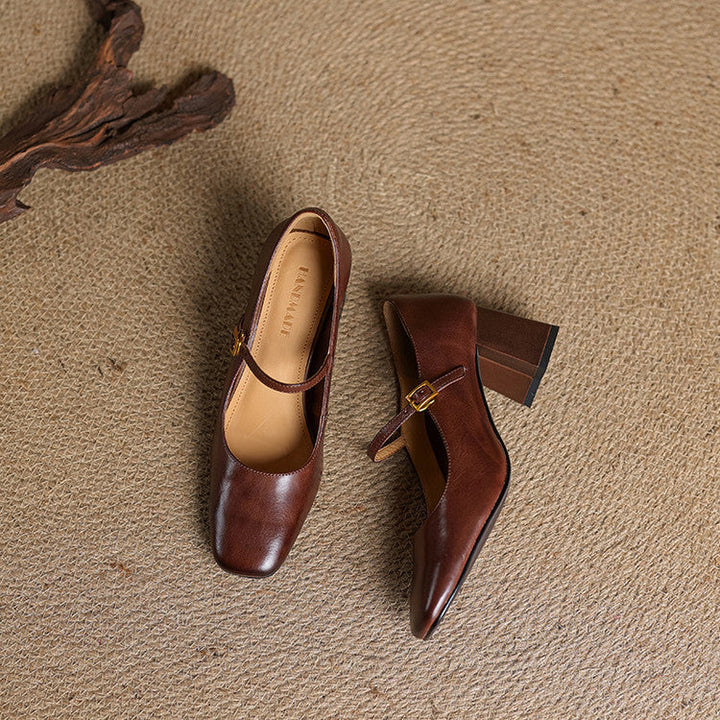 Lenara | Elegant Square Toe Mary Jane Block Heels