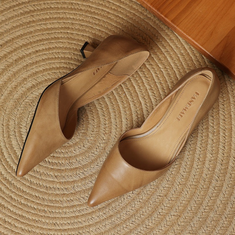 Elena | Elegant Pointed Toe Leather Kitten Heels