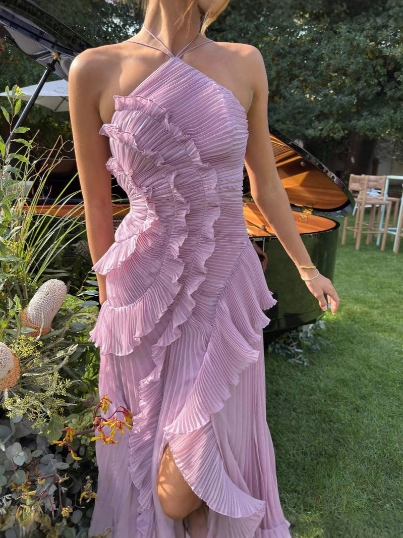 Freya | Elegant Halter Ruffle Midi Dress