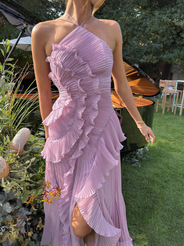 Freya | Elegant Halter Ruffle Midi Dress